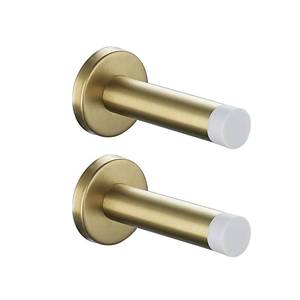 lot 16312 image: JQK Door Stopper Gold, 304 Stainless Steel Thicken 1mm Sound Dampening Door Stop Bumper Wall Protetor 2 Pack, Brushed Gold Black Tip, DSB5-WG-P2