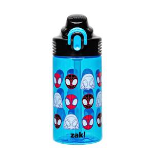 lot 16317 image: Zak Designs Marvel Spider-Man Sage Water Bottle For School or Travel, 16oz Durable Plastic Water Bottle With Straw, Handle, and Leak-Proof, Pop-Up Spout Cover (Spidey and His Amazing Friends)