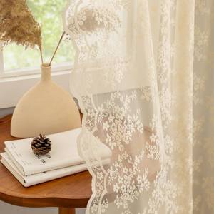 lot 16318 image: Beige Sheer Curtains 84 inches Long Vintage Lace curtains for Living Room Bedroom Light Filtering Retro Floral Pattern Shabby Chic Crochet Curtains Grandma Core Decor Pair W52 X L84 Light Beige
