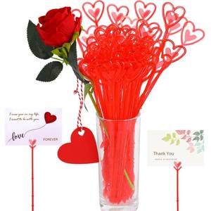 lot 16322 image: CCINEE 100Pcs Plastic Floral Pick Card Holders Red Heart Shaped Flower Place Card Holders Clips for Floral Arrangement Bouquet Wedding Valentines Day Decoration, 9 Inches