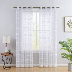 lot 16346 image: HLC.ME Broadway Stripe Decorative Sheer Light Filtering Grommet Window Treatment Curtain Drapery Panels for Bedroom & Living Room - Set of 2 Panels (54 x 84 inches Long, White)