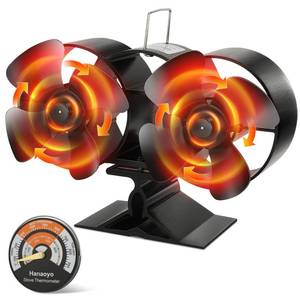 lot 16349 image: Hanaoyo Wood Stove Fan with Double Motors, Stove Fan Heat Powered, Fireplace Fan with Magnetic Thermometer, Wood Stove Accessories Non Electric Fan for WoodGasLog Burner Stove