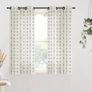 lot 16362 image: Cafe Curtains Kitchen Window Curtains Over Sink,45 Inch Length Farmhouse Boho Linen Sheer Cortinas para Cocina,Sets of 2,Black and Cream