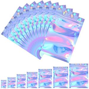 lot 16365 image: Blulu 100 Pieces Resealable Foil Proof Bags Scent Proof Flat Pouch Clear Smell Sealable Packing Bags Iridescent for Food Storage Snack Jewelry(5 x 7 Inches,Holographic Color)