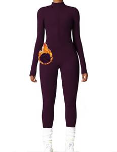 lot 16375 image: AEEZO Womens Fleece Lined Workout Jumpsuits Zip Up Thermal Yoga Rompers Sexy One Piece Bodycon Pants S