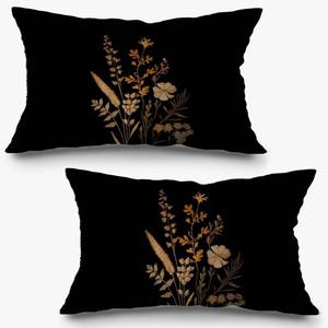 lot 16377 image: Exqcom Vintage Golden Yellow Floral Pillow Covers 12x20 Set of 2, Floral Room Decor, Dark Cottagecore Rustic Flower Botanical Decorative Lumbar Pillow Covers for Home Bedroom Living Room