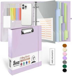 lot 16392 image: 3 Ring Binder, 1 Inch Leather Binders with Clipboards, 5-Tabs Pockets Dividers, 18 Divider Stikers, Plastic Folder, Pen Holder, Three Ring Binder with Pen Holder(Purple, Letter Size)