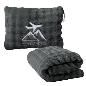 lot 16393 image: ZJRUIXI Travel Blanket and Pillow-2-in-1, Ultra-Soft&Compact, One-Piece Airplane Blanket with Hand Luggage Belt and Backpack Clip,Travelers Accessories Gifts, 61x43 Inches (Dark Grey)