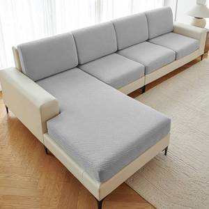 lot 17069 image: Deep Dream Sectional Couch Covers 8 Pieces, Stretch Couch Cushion Covers, L Shaped Washable Sofa Covers for LeftRight Sectional Sofa (4 Backrest Cover  3 Seater  1 Chaise, Light Grey)