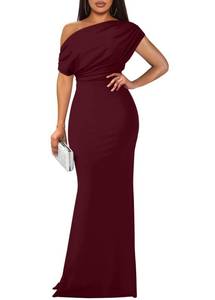 lot 17070 image: YMDUCH Womens Elegant Sleeveless Off Shoulder Bodycon Long Formal Party Evening Dress WineRed, LARGE