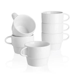 lot 17071 image: Sweese Porcelain Espresso Cups Set of 6, White Ceramic Espresso Coffee Cups with Handle, 6oz Durable Espresso Coffee Mugs for Home & Cafe