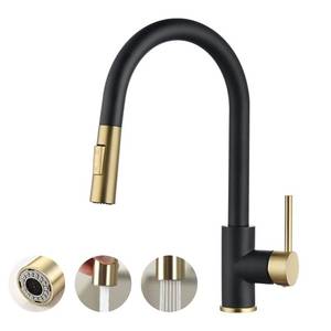 lot 17072 image: Havin Gold and Black Kitchen Faucet with Pull Down Sprayer, High Arc Stainless Steel Material, with cUPC Ceramic Cartridge,Without Deck Plate,Fit for 1 Hole Kitchen Sink or Laundry Sink SS501GB