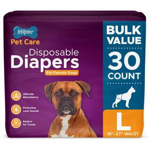 lot 17075 image: Inspire Pet Care Dog Diapers Female Dogs  Bulk Value Doggie Incontinence, Accidents, for Heat, Pee or Period and Housebreaking (Large (30 Count))