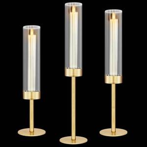lot 17081 image: Glass Hurricane Candlestick Holders Gold, KSWING Set of 3 Taper Candle Holders Brass Tall Clear Candle Stand Holders, Perfect for Table Centerpiece Party Wedding Christmas Home Decor