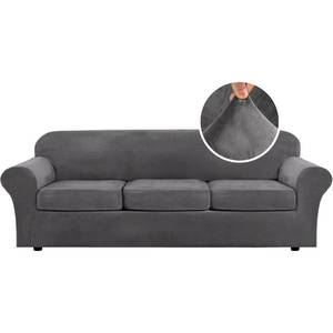 lot 17082 image: H.VERSAILTEX High Stretch Sofa Slipcover 4 Piece Cover Velvet Furniture Protector Form Fit Thick Velvet Extra Large Sofa Cover for 3 Cushion Couch Width Up to 97 Inch (Large Sofa, Grey)