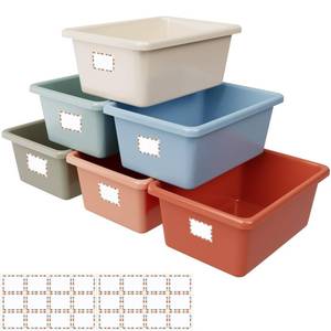 lot 17085 image: Huwena 6 Pcs Plastic Cubby Bins for Classroom 11.6x7.7x5 Inch Book Bins with Self Adhesive Labels Classroom Storage Containers for Book Library School Organization Office Home