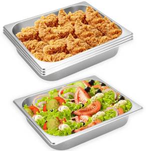 lot 17089 image: Nexboraque 4 Pcs Half Size Hotel Pan, 12 Size 2.5 Inch Deep Stainless Steel Steam Table Pan Half Pans for Chafing Dishes, Breading Trays for Hotel, Party, Buffet, Catering Supplies