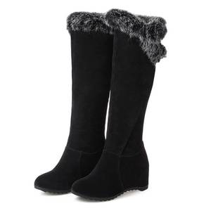 lot 18140 image: DEVILEYEZE Womens Winter Over The Knee Thigh High Snow Boots Stretch Thick Rabbit Fur Collar Warm Leather Waterproof Slip-on Hidden Wedge Boot (Black C,7,7,Women)