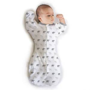 lot 18146 image: Amazing Baby Transitional Swaddle Sack with Arms Up Half-Length Sleeves and Mitten Cuffs, Small, 0-3 months, 6-14 lbs, Tiny Elephants, Sterling (Arms Up Swaddle, Transition Swaddle Sleep Sack)