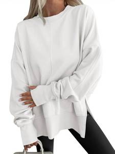 lot 18149 image: ANRABESS Women Oversized Sweatshirts Thumbhole Long Sleeve Hoodies Shirts 2025 Fall Side Slit Pullover Top Teen Y2k Outfits White Medium