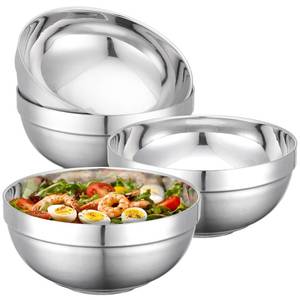 lot 18159 image: Offiper Stainless Steel Bowls, 4 Pack 7.8in 64.2oz 1900ml Large SUS304 Double Wall Insulated Stackable Metal Hot Soup Bowl Containers for Dishes Serving Cereal Snacks Ice Cream Food Rice Salad