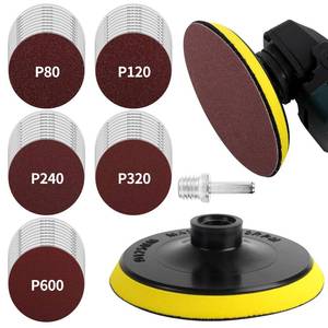 lot 18166 image: Pomsare 5 Inch Hook and Loop Backing Pad with 50PCS Sanding Discs, Angle Grinder Attachments with 58-11 Threads, Sanding Pad for Wood Buffing Polishing(80120240320600 Grit)
