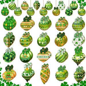 lot 18170 image: 40 Pcs St Patricks Day Ball Ornaments for Tree St Patricks Day Decorations Hanging Balls Wooden Green Shamrock Hanging Ball Ornaments with Rope for Irish Party Decor Supply