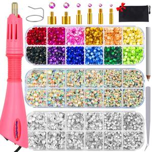 lot 18171 image: Worthofbest Hotfix Rhinestone Setter, Hot Fix Applicator Tool Bedazzler Kit with rhinestones, Kit, Hot Fixed Wand for Clothes Clothing Fabric Crafts, 5000 Pcs, AB Crystal, Clear, 3 Gems Sizes, Tips