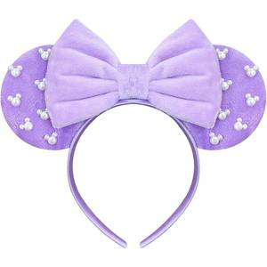 lot 18172 image: Trnerm Purple Fuzzy Mouse Ears Headband for Women, Cute Beads Headband with Bows��Halloween Costume Accessory
