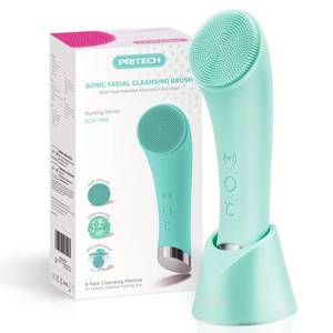 lot 18183 image: PRITECH Silicone Face Scrubber, Rechargeable Facial Cleansing Brush with Heat Massage End, Vibrating Exfoliator Scrubber for Deep Cleaning, Waterproof Face Brush for Women and Men (Green)