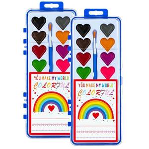 lot 18204 image: Valentines Day Gifts for Kids, 2Pack Heart Watercolor Paint Set with Paintbrush Prizes Exchange Gifts Valentines Party Favors for Preschool Classroom School