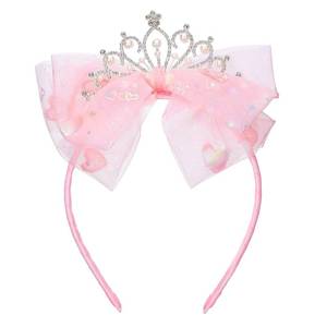 lot 18210 image: LIQWEI 1 Pc Toddler Princess Crowns, Cute Tulle Bow Tiaras Toddler, Crown Headband for Birthday Party Hair Accessories(Pink)