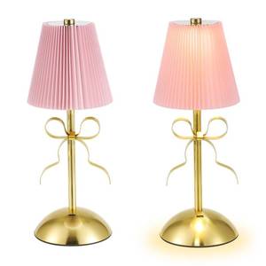 lot 19353 image: Kittmip 2 Pack Small Gold Bow Table Lamp 12 Inch for Girls Bedroom Cute Coquette Bow Table Lamp with Fabric Shade Modern Decorative Bedside Light Small Princess Desk Lighting Boho Living Room (Pink)