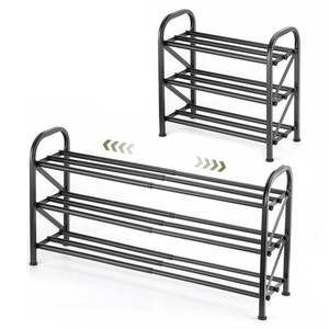 lot 19362 image: Atrastout 3-Tier Shoe Rack for Closet, 16-32 Expandable ShoeRackAdjustable for Entryway Closet Doorway SturdyMetal, Black