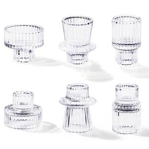 lot 19374 image: Toptime Candlestick Holders Set of 6, Ribbed Glass Taper Candle Holders, Reversible Clear Tealight & Candle Stick Candle Holder Vintage Crystal Tealight Candle Holder for Wedding Dinner Party