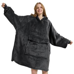 lot 19376 image: Krifey Wearable Blanket Hoodie, Oversized Sherpa Fleece Sweatshirt with Giant Pocket, Birthday Gifts for Women, Mom, Sister, Dark Gray