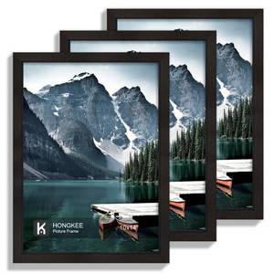 lot 19377 image: Hongkee 10x14 Picture Frame Set of 3 - Made of Real Glass and Black Wooden Frame, 30 x40 Diamond Frame for Wall or Tabletop Display