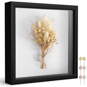lot 19380 image: Califortree 8x8 Shadow Box Frame with Soft Linen Back - Push Pins Included, Memory Box Display Case for Flower, Tickets and 3D Items, Black
