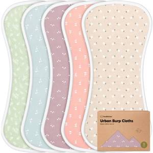 lot 19382 image: Organic Burp Cloths Baby Boy & Girl - 5-Pack Super Absorbent Cotton Burping Cloths for Babies, Soft & Plush Newborn Spit Up Rags, Infant Towels for Milk Spit Up, Unisex, Large 21 x 10 (Blooms)