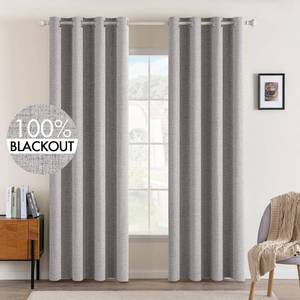 lot 19389 image: MIULEE Linen Texture Curtains for Bedroom Solid 100% Blackout Thermal Insulated Light Gray Curtains Grommet Room Darkening Drapes for Living Room Nursery 52x96 Inch (2 Panels)
