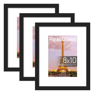 lot 19394 image: upsimples 8x10 Picture Frame Set of 3, Made of High Definition Glass for 5x7 with Mat or 8x10 Without Mat, Wall Mounting Photo Frames, Black
