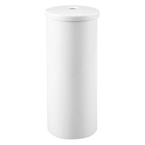 lot 19395 image: iDesign Freestanding Toilet Paper Canister with Lid for 3 Extra Rolls, White, Made in USA (no lid)