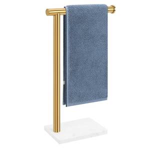lot 19398 image: BathAce Hand Towel Holder, Hand Towel Stand for Bathroom with Marble Base, 304 Stainless Steel L Shape Hand Towel Rack Bar Standing for Vanity Kitchen Countertop, Brushed Gold
