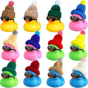 lot 19401 image: Chivao 12 Pcs Mini Rubber Ducks with Sunglasses Glasses and Hats Necklace, Cruise Rubber Ducks in Bulk Small Bathtub Toy for Hiding Party Favor(Fresh Color,Vivid Style)