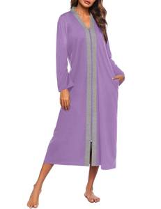 lot 20004 image: Ekouaer Women Zipper Robe Long Sleeve Loungewear Lightweight Housecoat Full Length Nightgown with Pockets (Purple, Medium)