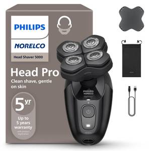 lot 20033 image: Philips Norelco Head Shaver Pro 5000 Series - Electric Shaver for Men and Women, 360° Flexing Head & ComfortCut Blades for Clean Shave, Gentle on Skin, Model HS598040