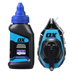 lot 20034 image: OX Pro 50ft Precision Chalk Line Tool Value Pack - Kevlar Ultra Fine Line Blue Chalk Reel with 1.5oz Blue Powder Refill - 31 Gear Ratio Choclain Tiralineas Choclay