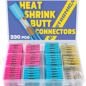 lot 20046 image: 330PCS haisstronica Heat Shrink Butt Connectors-Marine Grade Waterproof Electrical Crimp Wire Connectors Kit-Tinned Red Copper Insulated, for Boat,Truck,Stereo,Joint(4Colors4Sizes) (NOT 330 pcs) (missing pieces)