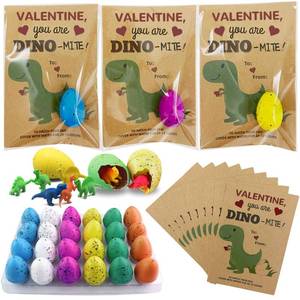lot 20443 image: Y_Bong Valentines Day Gifts for Kids - 24 Pack Dinosaur Egg Hatching Card Bulk - Funny Dino Valentine Exchange Cards for Boys Girls Toddler School Class Classroom Party Favors
