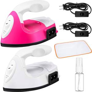 lot 20445 image: Honoson 2 Pieces Mini Craft Iron Travel Portable Flat Irons Mini Heat Press Iron with Charging Base Accessories for Beads Patch Clothes T Shirts Shoes Clothes and Hats